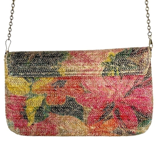 4 for $40 SALE! Woven Straw Cross Body Convertible Clutch Handbag, Floral Print - Picture 12 of 13